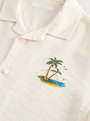Ecru Palm Back Print Short Sleeves Revere Collar Palm Printed Shirt (3-16yrs) - Image 11 of 11