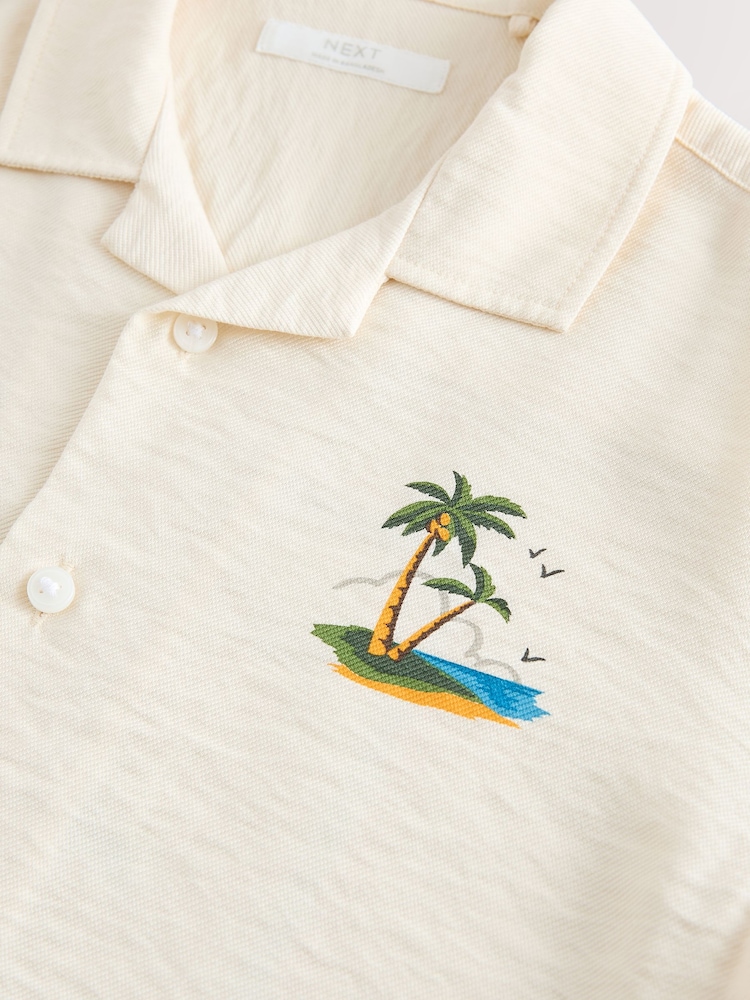 Ecru Palm Back Print Short Sleeves Revere Collar Palm Printed Shirt (3-16yrs) - Image 11 of 11