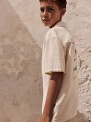 Ecru Palm Back Print Short Sleeves Revere Collar Palm Printed Shirt (3-16yrs) - Image 2 of 11