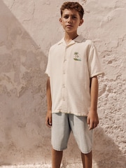 Ecru Palm Back Print Short Sleeves Revere Collar Palm Printed Shirt (3-16yrs) - Image 3 of 11