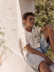 Ecru Palm Back Print Short Sleeves Revere Collar Palm Printed Shirt (3-16yrs) - Image 5 of 11