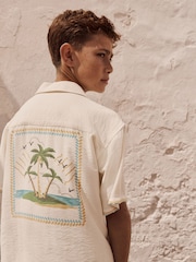 Ecru Palm Back Print Short Sleeves Revere Collar Palm Printed Shirt (3-16yrs) - Image 6 of 11