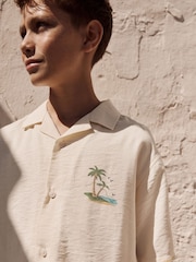 Ecru Palm Back Print Short Sleeves Revere Collar Palm Printed Shirt (3-16yrs) - Image 7 of 11