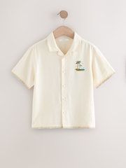 Ecru Palm Back Print Short Sleeves Revere Collar Palm Printed Shirt (3-16yrs) - Image 8 of 11