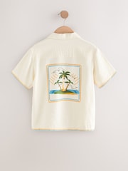 Ecru Palm Back Print Short Sleeves Revere Collar Palm Printed Shirt (3-16yrs) - Image 9 of 11