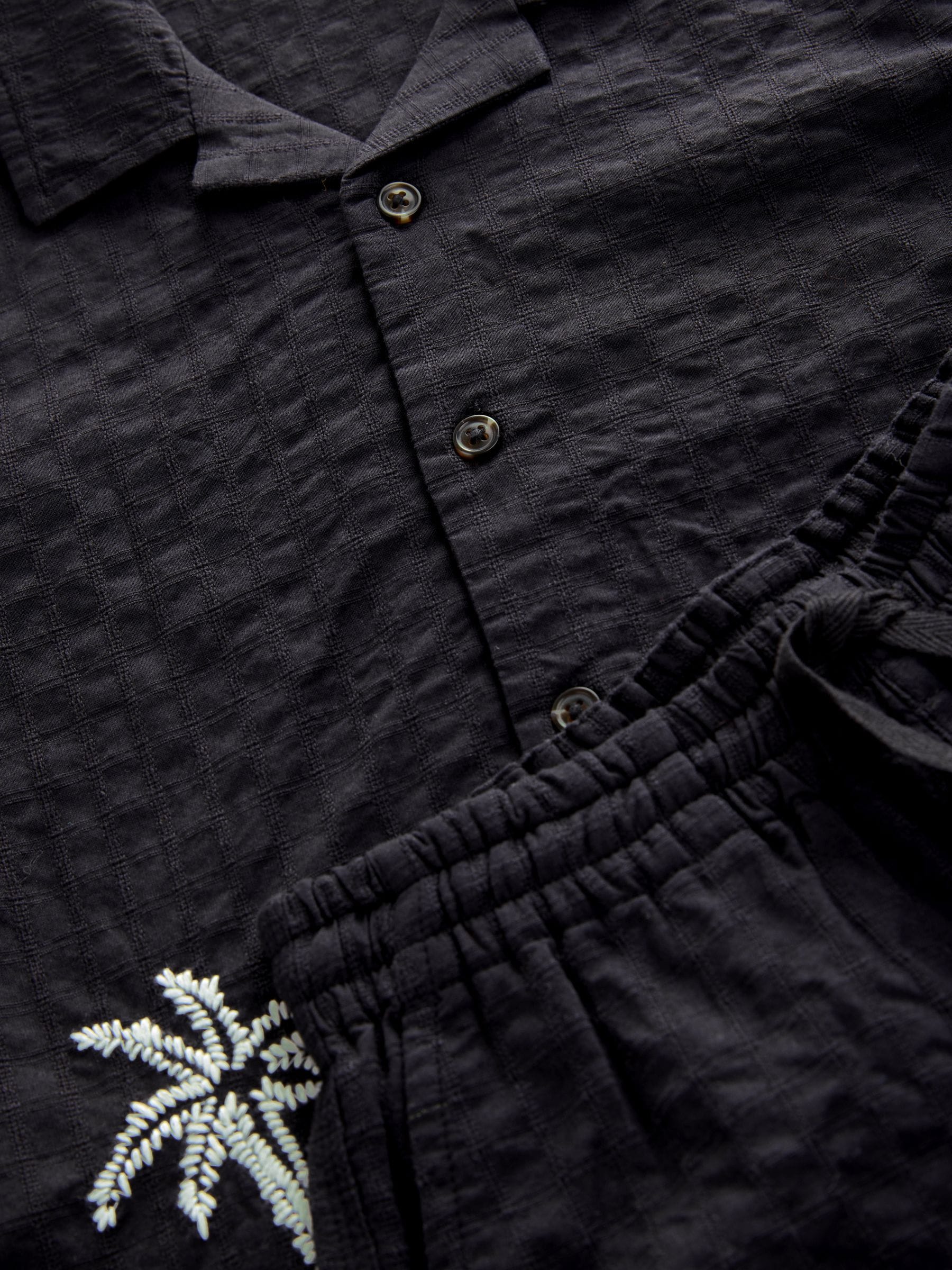 Buy Black Palm Embroidered Short Sleeve Shirt and Shorts Set (3