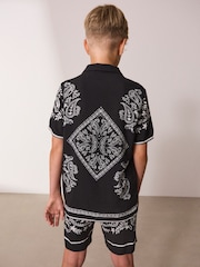 Black/White Short Sleeve Boarder Printed Shirt and Shorts Set (3-16yrs) - Image 3 of 4