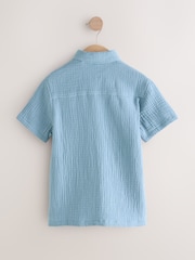 Blue Double Cloth 100% Cotton Short Sleeves Textured Shirt (3-16yrs) - Image 2 of 4