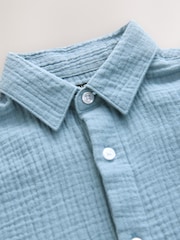 Blue Double Cloth 100% Cotton Short Sleeves Textured Shirt (3-16yrs) - Image 3 of 4