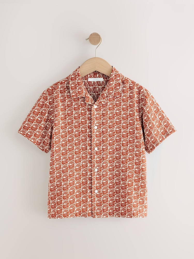 Brown/Orange Short Sleeve Printed Shirt (3-16yrs) - Image 1 of 4 Brown/Orange Short Sleeve Printed Shirt (3-16yrs) - Image 1 of 4