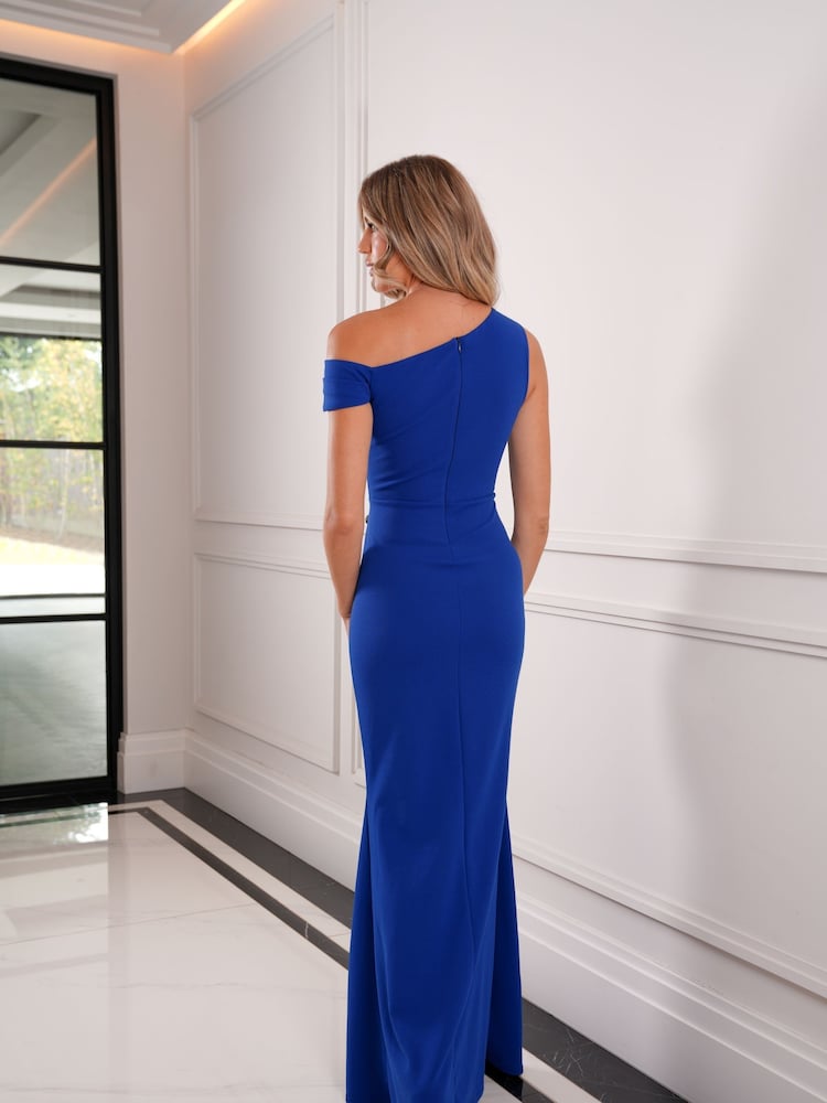 Sistaglam Blue Kellie One Shoulder With Sleeve On Side Maxi Dress - Image 3 of 3