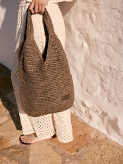 Chocolate Brown Straw Shopper Bag - Image 1 of 10