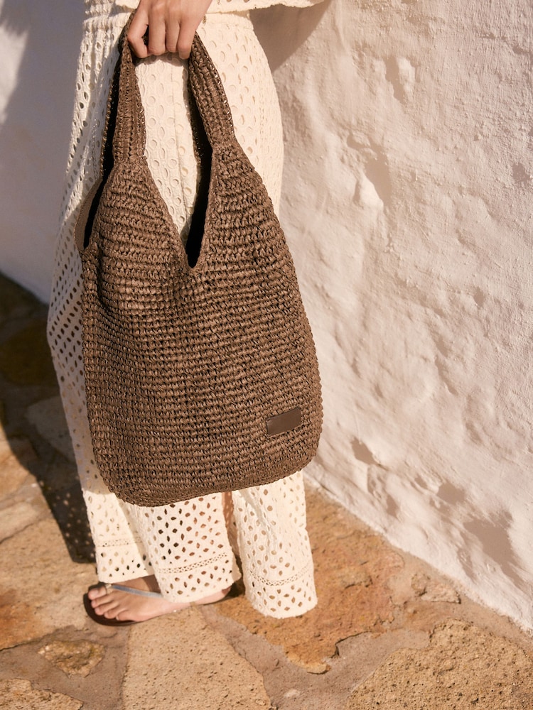 Chocolate Brown Straw Shopper Bag - Image 1 of 10