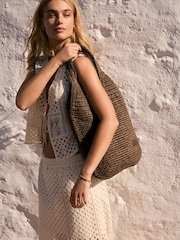 Chocolate Brown Straw Shopper Bag - Image 2 of 10