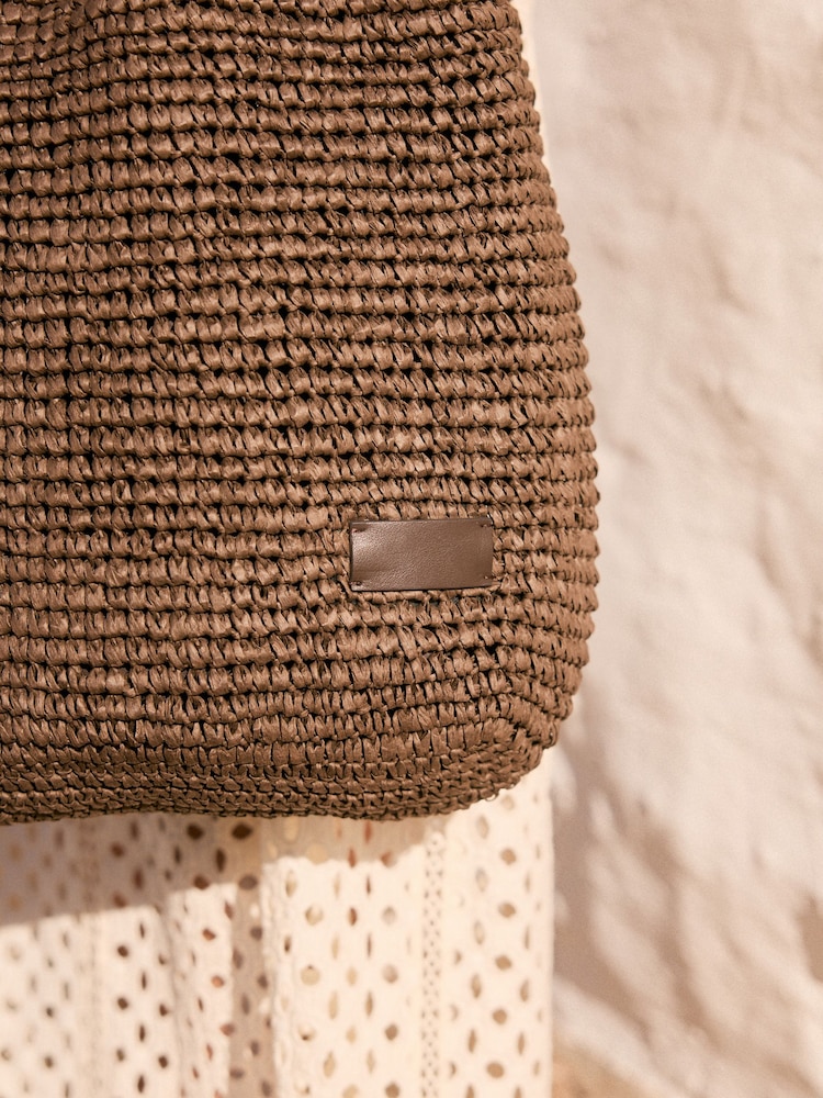 Chocolate Brown Straw Shopper Bag - Image 3 of 10