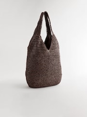 Chocolate Brown Straw Shopper Bag - Image 5 of 10