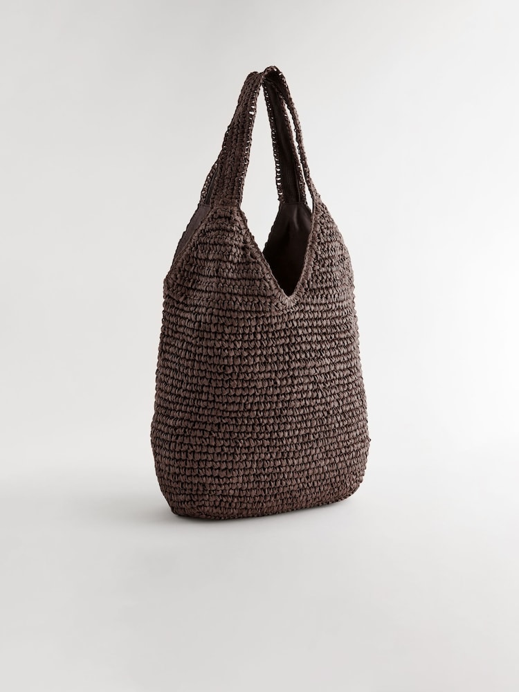 Chocolate Brown Straw Shopper Bag - Image 5 of 10