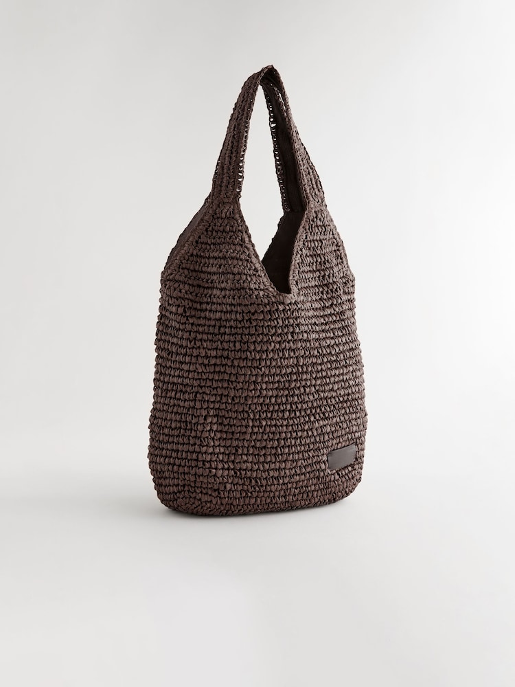 Chocolate Brown Straw Shopper Bag - Image 6 of 10