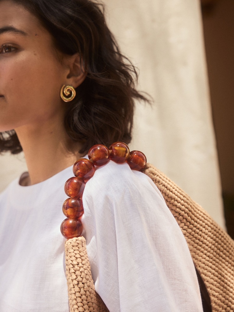 Tan Brown Ball Raffia Shoulder Bag - Image 3 of 8