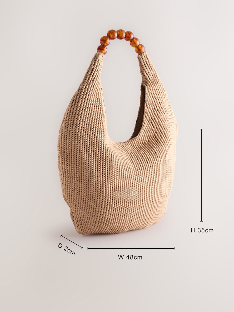 Tan Brown Ball Raffia Shoulder Bag - Image 4 of 8