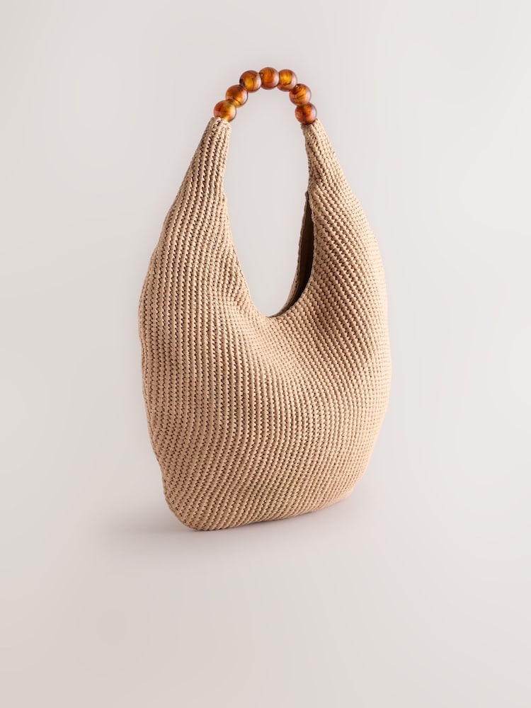 Tan Brown Ball Raffia Shoulder Bag - Image 5 of 8