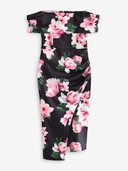Sistaglam Black Bodycon Floral Scuba Crepe Midi Dress - Image 5 of 5