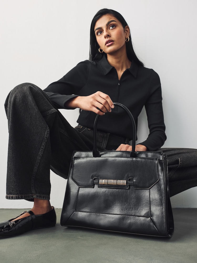 Black Structured Tote Bag - Image 1 of 9