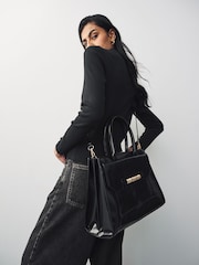 Black Structured Tote Bag - Image 2 of 9
