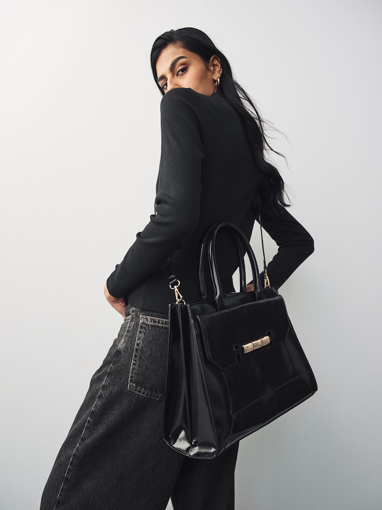 Black Structured Tote Bag - Image 2 of 9