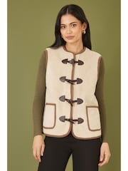 Yumi Cream Borg Gilet With Faux Leather Button Details - Image 1 of 5
