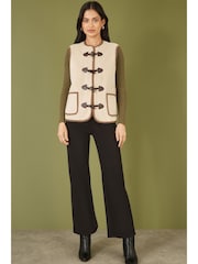 Yumi Cream Borg Gilet With Faux Leather Button Details - Image 2 of 5
