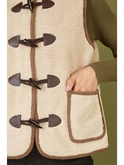 Yumi Cream Borg Gilet With Faux Leather Button Details - Image 4 of 5