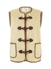 Yumi Cream Borg Gilet With Faux Leather Button Details - Image 5 of 5