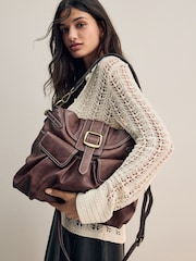 Chocolate Brown Buckle Shoulder Bag - Image 1 of 12
