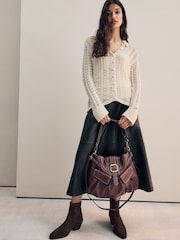 Chocolate Brown Buckle Shoulder Bag - Image 2 of 12
