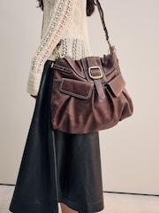Chocolate Brown Buckle Shoulder Bag - Image 3 of 12