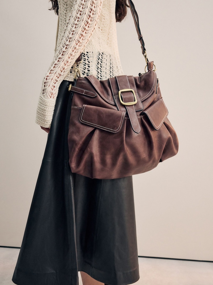 Schokoladenbraun - Schultertasche mit Schnalle - Image 3 of 12