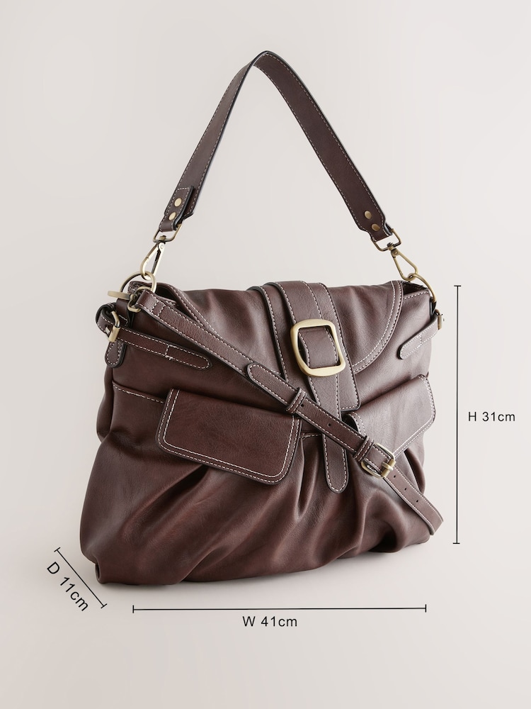 Schokoladenbraun - Schultertasche mit Schnalle - Image 4 of 12