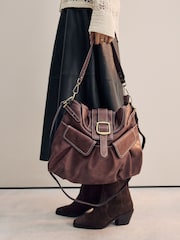 Chocolate Brown Buckle Shoulder Bag - Image 5 of 12
