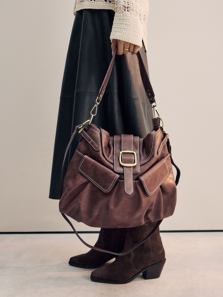 Schokoladenbraun - Schultertasche mit Schnalle - Image 5 of 12
