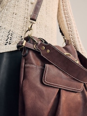 Chocolate Brown Buckle Shoulder Bag - Image 6 of 12