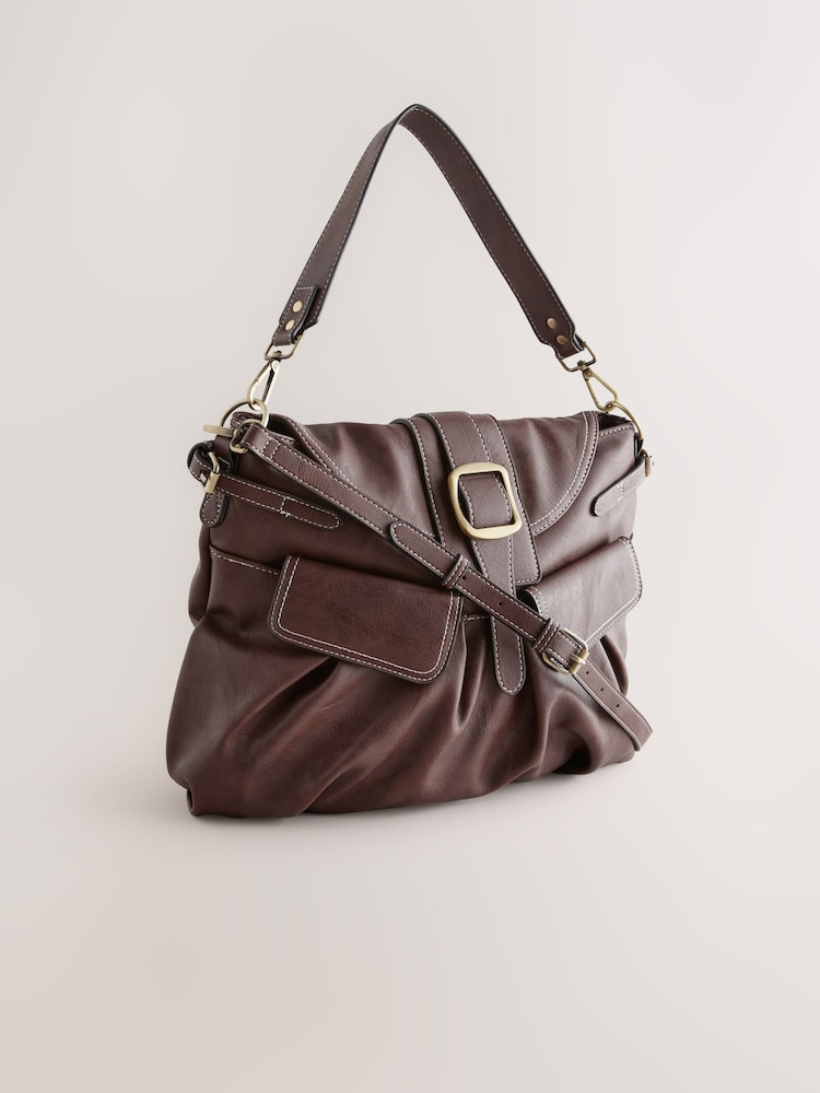 Schokoladenbraun - Schultertasche mit Schnalle - Image 8 of 12