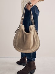Sand Leather Stud Shoulder Boho Bag - Image 1 of 10