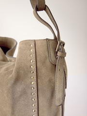 Sand Leather Stud Shoulder Boho Bag - Image 10 of 10