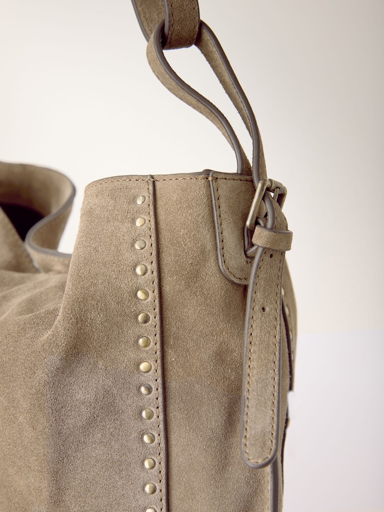 Sand Leather Stud Shoulder Boho Bag - Image 10 of 10