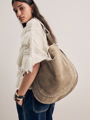Sand Leather Stud Shoulder Boho Bag - Image 2 of 10