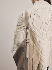 Sand Leather Stud Shoulder Boho Bag - Image 4 of 10