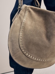 Sand Leather Stud Shoulder Boho Bag - Image 5 of 10