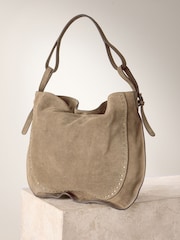 Sand Leather Stud Shoulder Boho Bag - Image 6 of 10
