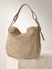 Sand Leather Stud Shoulder Boho Bag - Image 7 of 10
